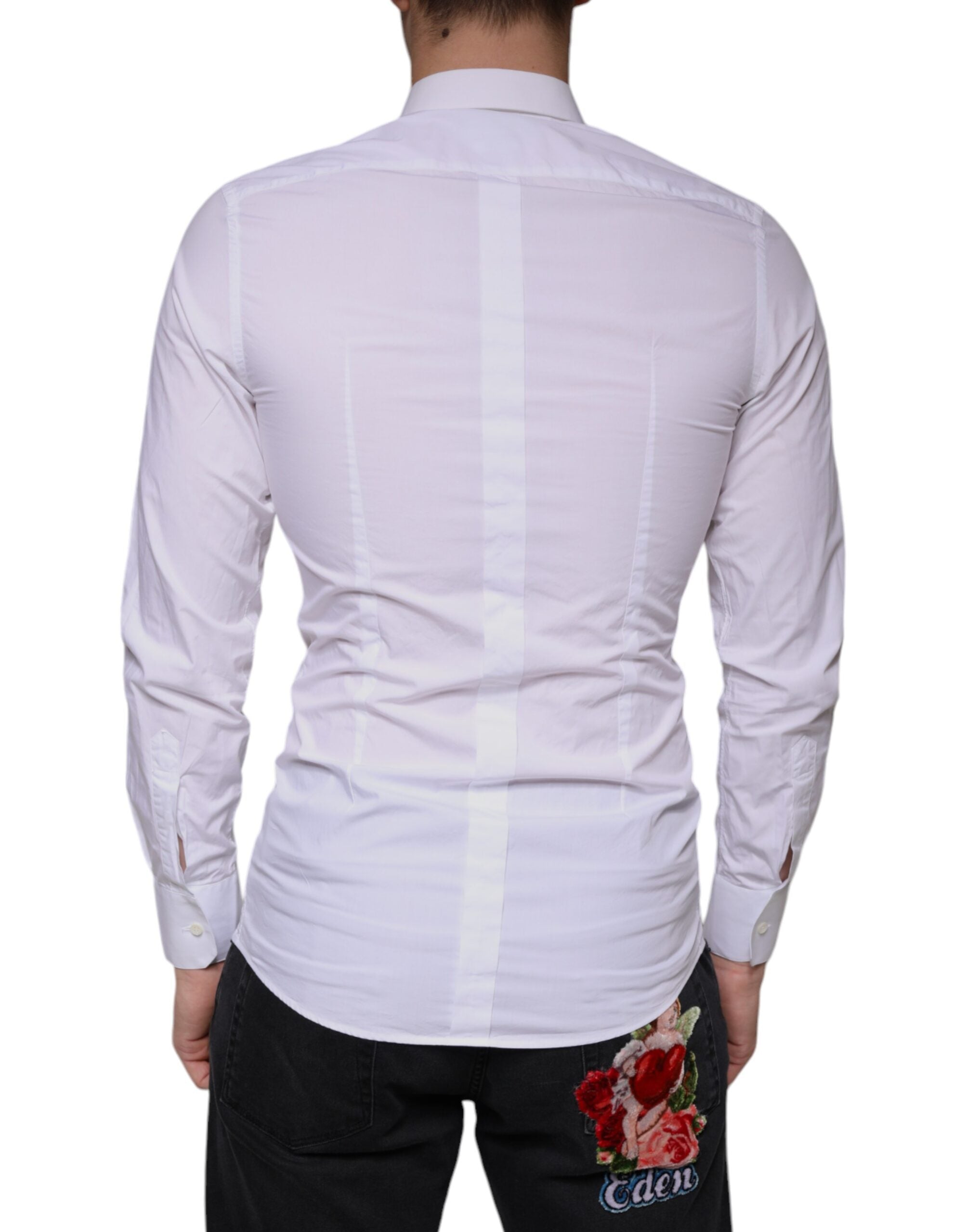 Dolce & Gabbana White Cotton Dress GOLD Formal Collar Shirt